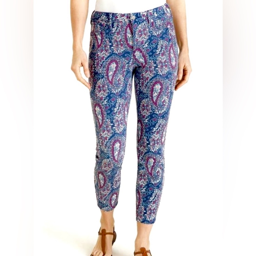 CHICO’S Jeans NYDJ Lift Tuck MYKONOS PAISLEY Skinny Pants Blue Red Pink Size 6